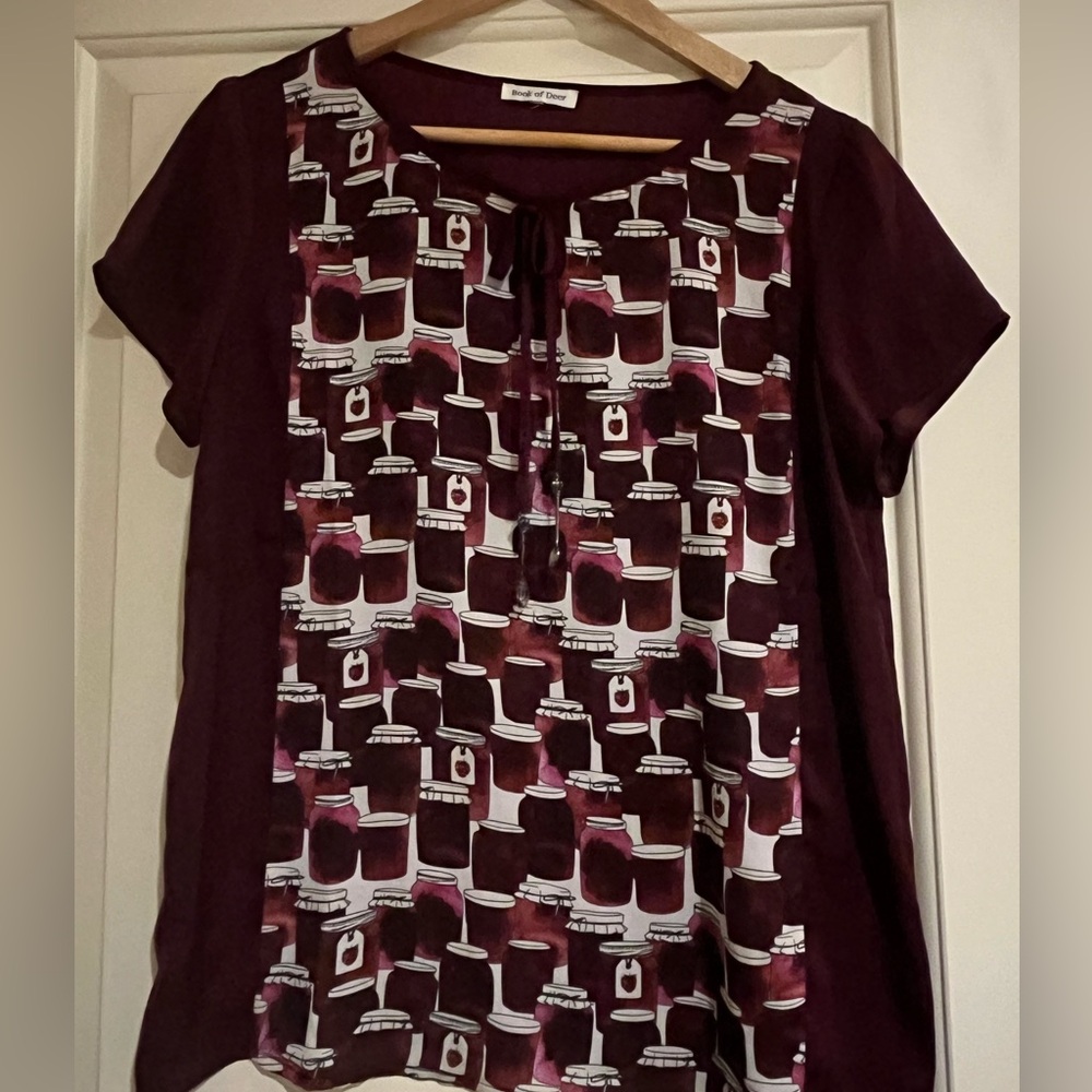 Modcloth Book of Deer Burgundy and White Jam Print Blouse - Picture 4 of 7